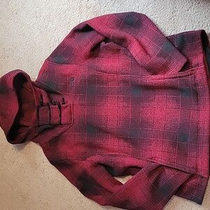 The North Face Womens Crescent Plaid Fleece Hooded Pullover Jacket Red Black M